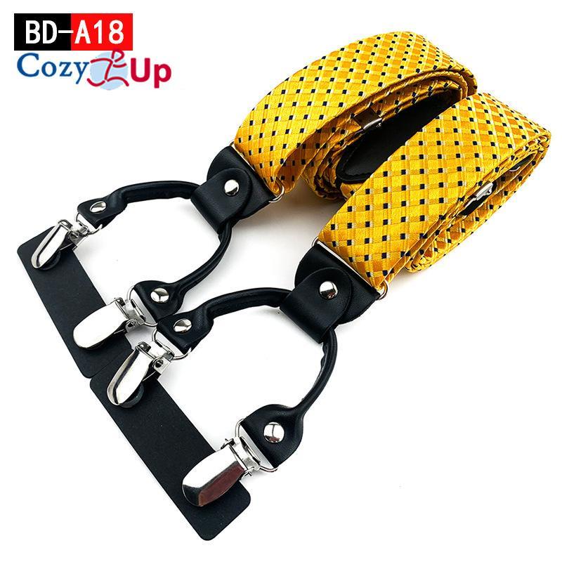 Suspensórios masculinos adultos em forma de Y com 6 clipes em tecido jacquard de couro com alça traseira elástica ajustável com ganchos giratórios e tiras elásticas nas costas em Y