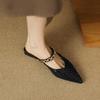 Women's Shallow Mouth Solid Color Pointed Toe Metal Decoration Design Casual Loafers Outdoor Fashion Mid-Heel Sandals