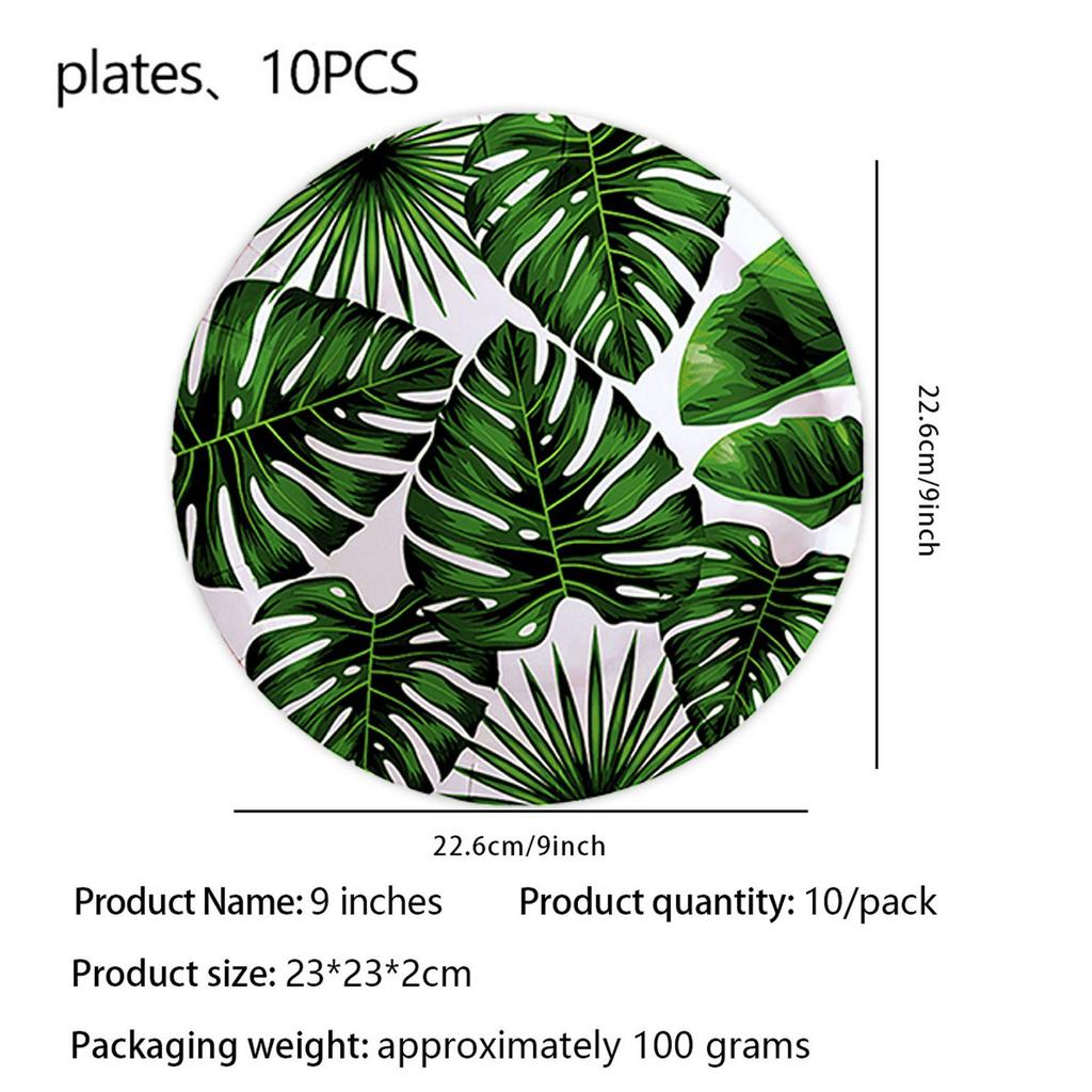 Tropical Hawaiian Leaves Party Set: Paper Plates, Cups, Napkins, and Tablecloth for Summer Theme Decor