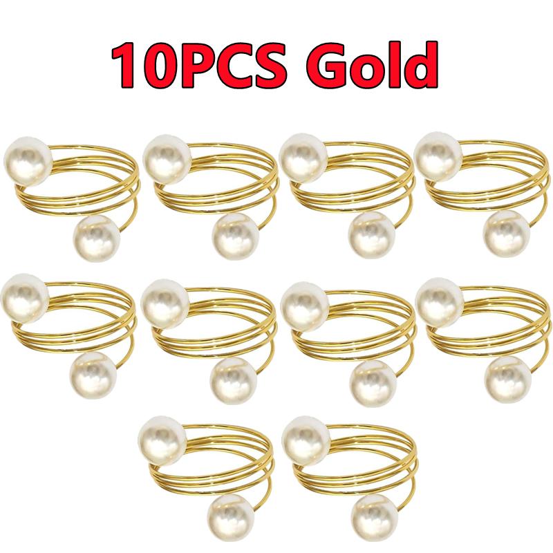 12-2PCS Metal Napkin Ring Imitation Pearls Napkin Buckle Napkin Holders For Wedding Christmas Banquet Home Dining Table Decors