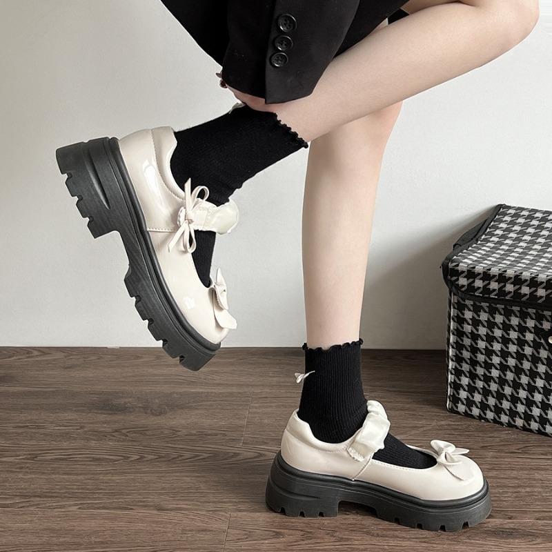 Fashion Shoes Woman Platform Dress New Retro Rome Mary Janes 2025 Spring Elegant Japanese Style PU Leather Bow Ladies' Single Shoes