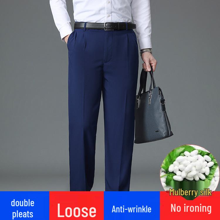 Herren High Waist Seidenkleiderhosen - Sommer Dünn, Locker Geschnitten, Gerade Bein Hose