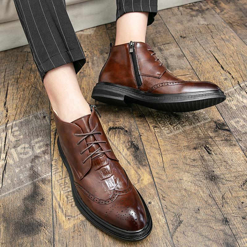 Fashion British Retro Style Leather Casual Business Mens Boots Brand Quality Simple Versatile High Top Boots Gentlemen and Elegant Boots