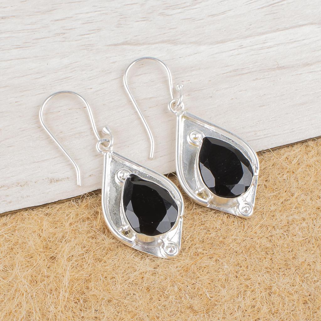 Black Onyx Faceted Earrings, 925 Solid Sterling Silver Gemstone Jewelry, Handmade Earrings, For Thanksgiving