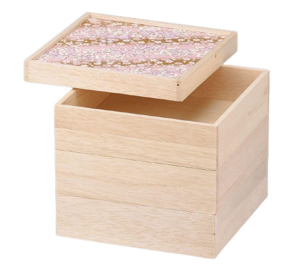 Outdoor Lunch Box Made in Fukuwa Paper with Fukuzakura x x J-kitchens (Lunch Box) Japan, 3-Tier Wooden, 6.5-inch, Design, 20.2cm 20.2cm 19.0cm