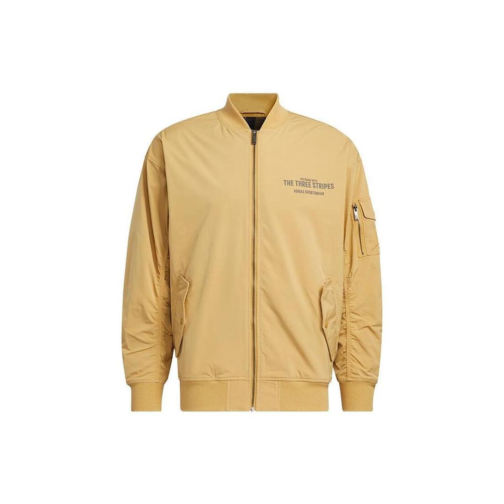 Adidas Solid Print Letter Zip Jacket Men Outerwear Khaki IB2758