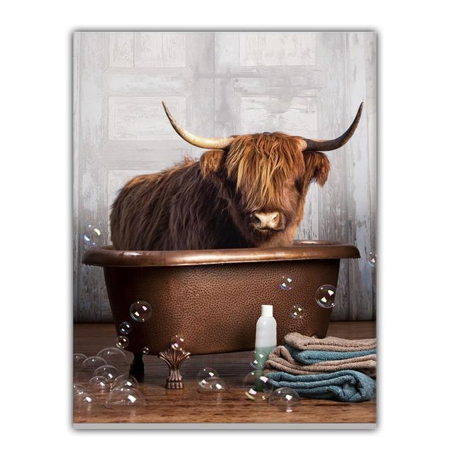 Animal Canvas Painting In Bathroom Lovely Alpaca Elephant Cow Giraffe Toilet Wall Art Poster Home Decoration Mural No Frame