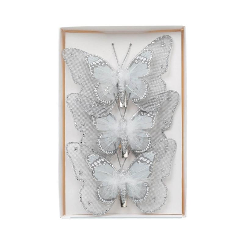 Set of 3 Elegant Butterfly Christmas Ornament Festival Butterfly Hanging Ornament for Christmas Tree Decoration