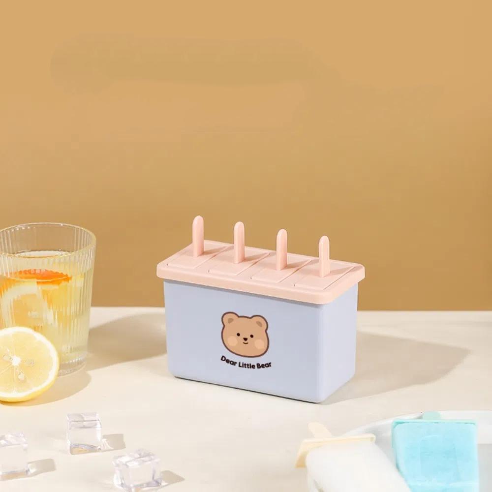 Nové 4/8 mřížkové formičky na nanuky s víčkem, opakovaně použitelné výrobníky nanuků, sada pro domácí výrobu ve tvaru medvěda, domácí mražené