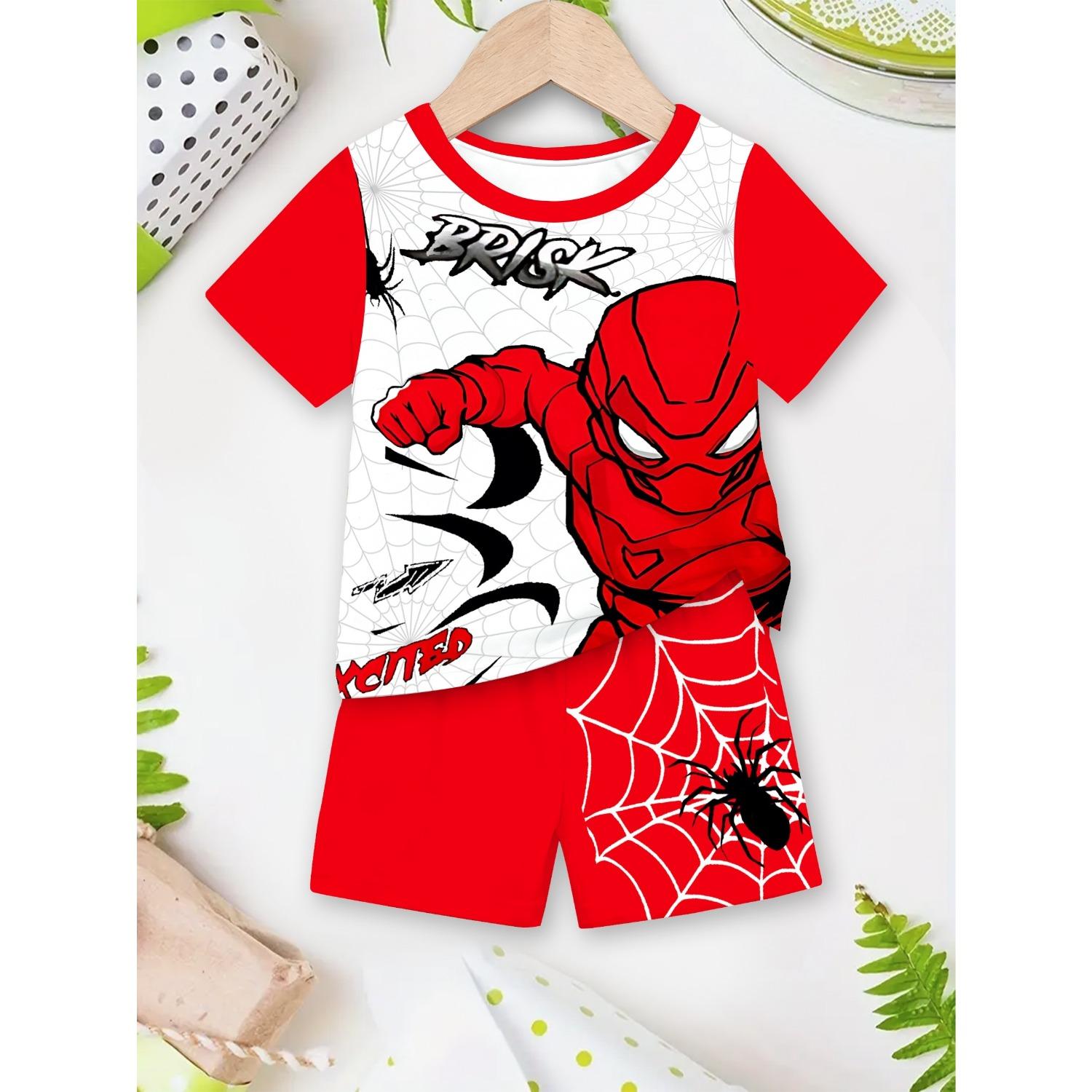 

2-piece boys shorts+T-shirt set - cartoon pattern 3D hero print round neck short sleeved and shorts summer set 5-6 Years