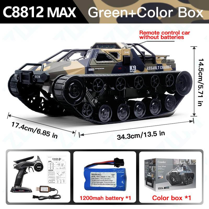 C8812/ C8812 MAX LED Light Full Scale Tracked Tank Simulation Model Toy RC Car Drift Remote Control Off-Road Vehicle for Kids
