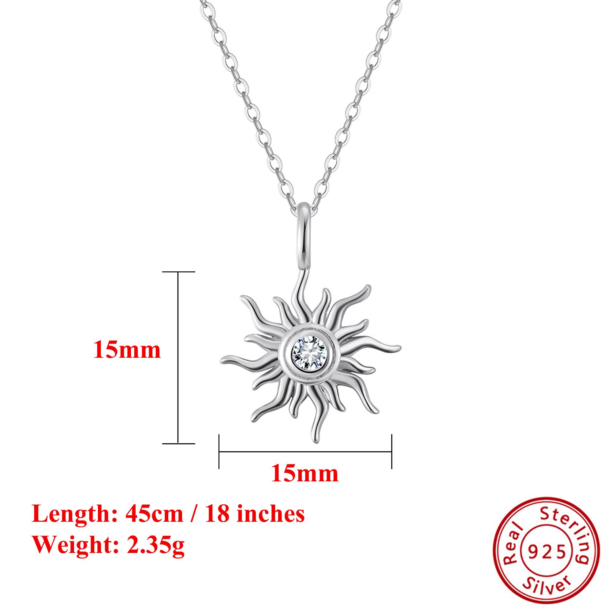 

EFFIE QUEEN 925 Sterling Silver Sun Pendant Necklace Fashion Zircon Sun Shape Choker Chain Statement Party Jewelry Gift APN50 серебряный