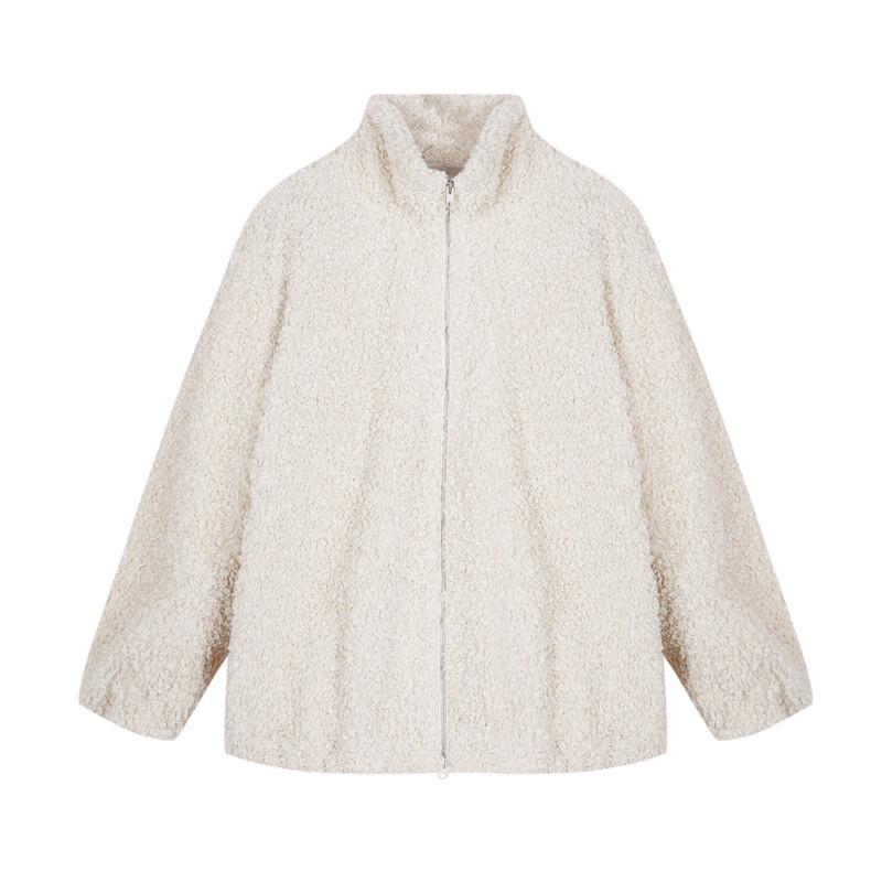 JNBY Women's Faux Fur Stand-Up Collar Long Sleeve Jacket