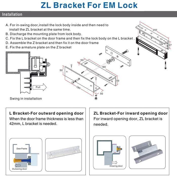 Uhppote z &amp; l zl support de fixation pour la serrure électrique de force de maintien 280kg 600lbs de porte pour le contrôle d'accès