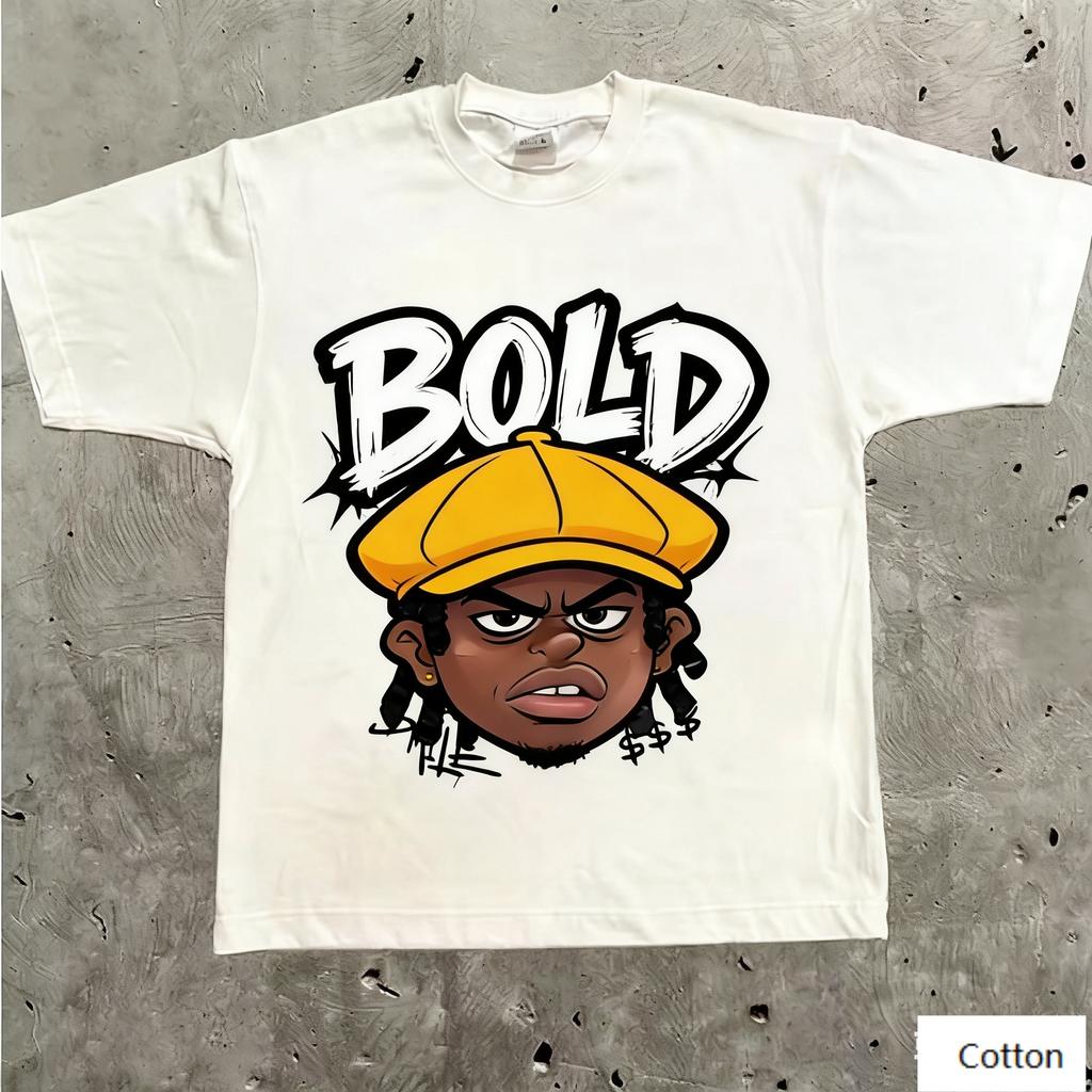 Streetwear Unisex Cotton TShirt Featuring Edgy Cartoon HipHop Design and SHARP Graffiti Text HipHop Style Top