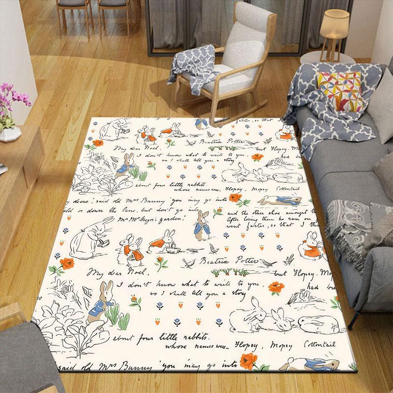 Peter Rabbit Flannel Printed Carpet, Home Sofa Decoration for Living Room & Bedroom, Non‑Slip Play Flannel Floor Mat for Game Room