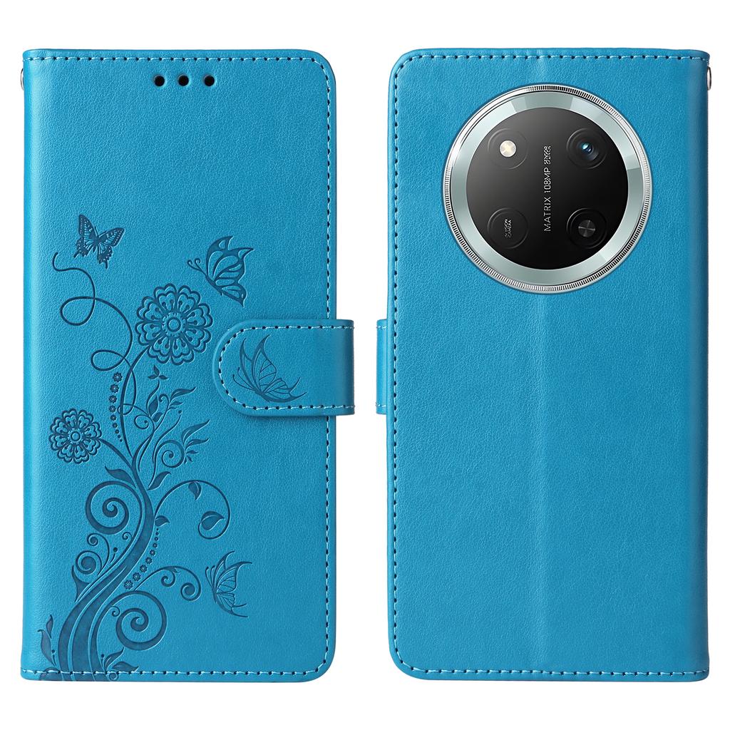 Skórzane etui na telefon dla Honor Magic7 Lite 5G/X9c 5G/X60 Pro 5G z nadrukiem motyla i kwiatów, portfel, etui ze stojakiem
