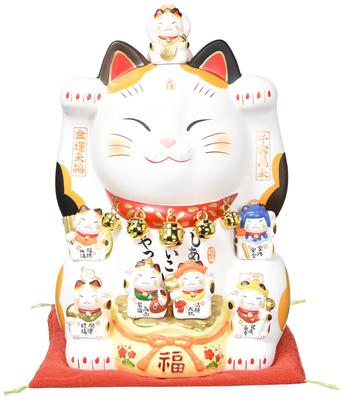 Yakushigama Syv Lykkeguder Forbedrer Feng Dekorativ Kat Højde (Yakushigama) Nishiki-sai Maneki-neko (8,5 cm) [7576] Lykke, Shui, Figur, Hvid,