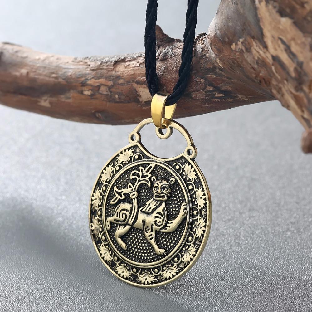 Kinitial Vintage Animal Lion Pendants & Necklaces Viking Friendship Long Necklaces Punk Style Gifts for Mens Jewelry Collier