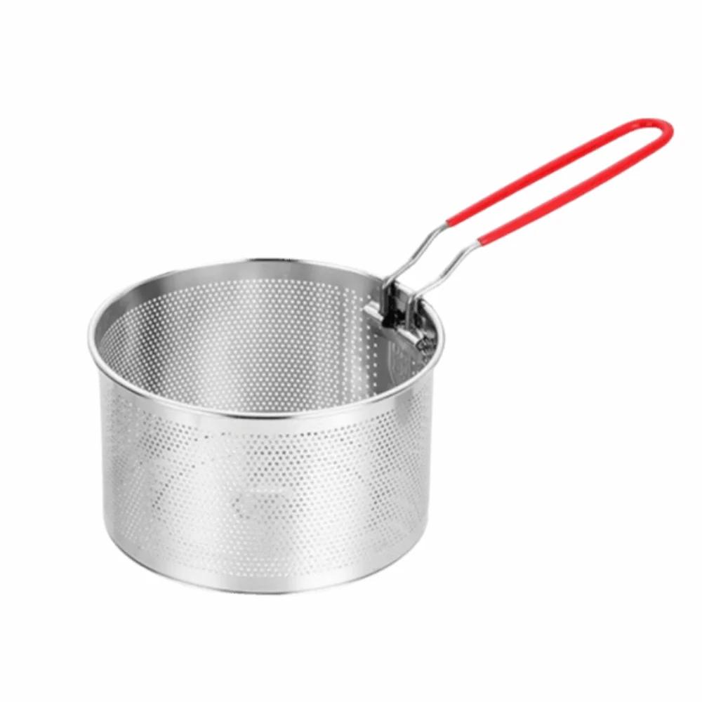 Stainless Steel Fried Sieve Basket Mesh Design Detachable Handle Oil Pan Strainer Easy Clean Round Shape Deep Frying Basket