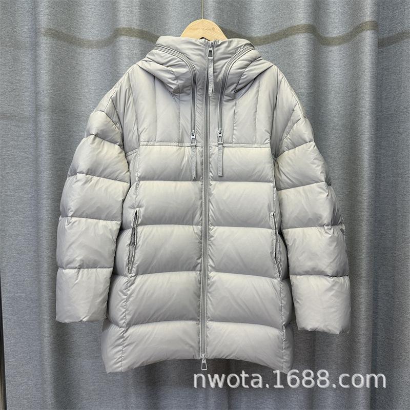 Solid color medium and long hooded down jacket women's autumn and winter new temperament loose warm jacket