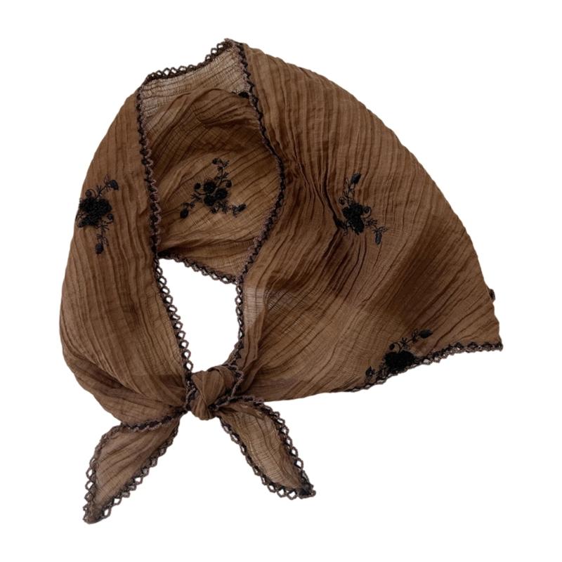 Elegant Embroidered Triangular Scarf Headwear Lightweight Silk Like Polyester Fabric Headscarf for Travel Daily Commute