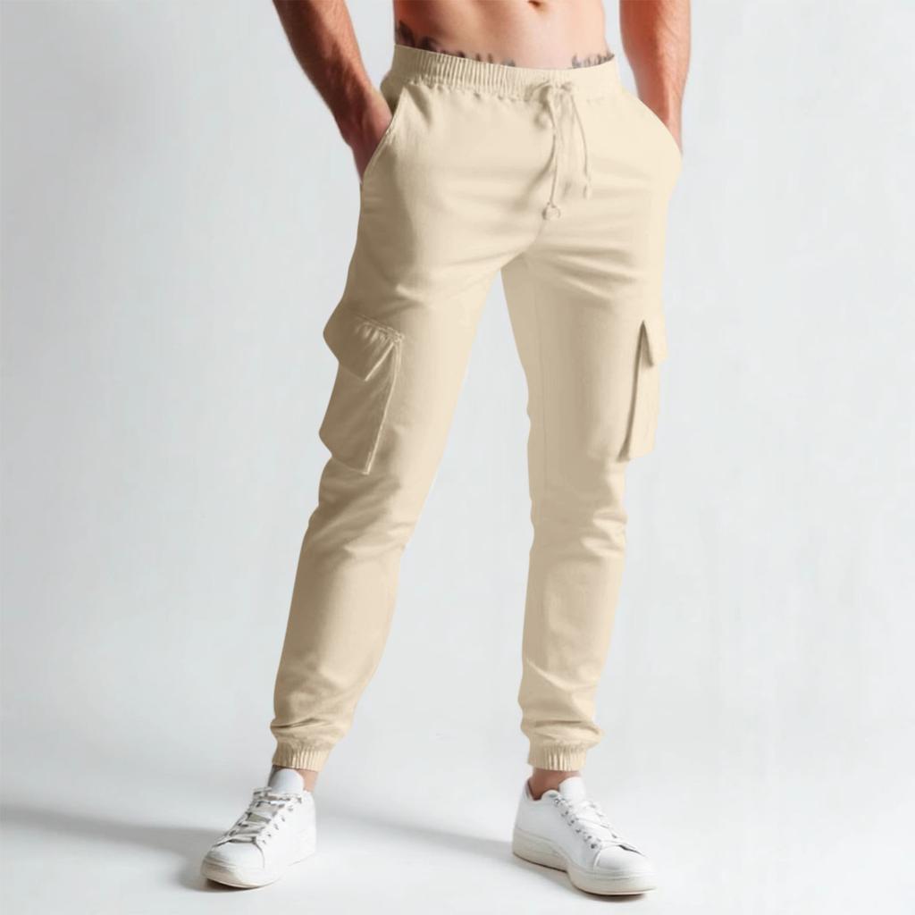 Men's Summer Drawstring Multi Pocket Casual Sports Cargo Trousers With Jogger Legs