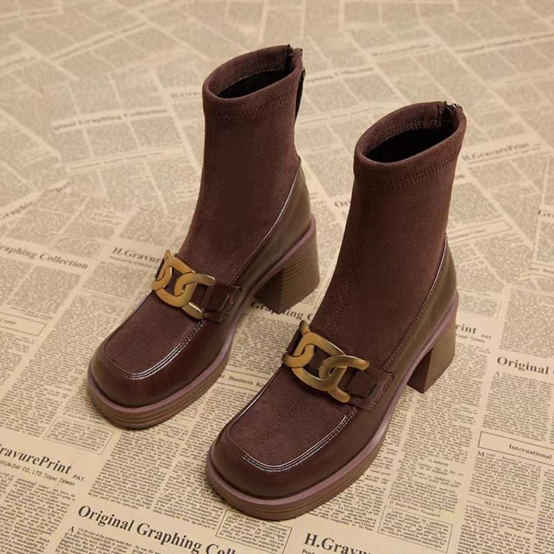 Chunky Women Ankle Boots Suede Retro Winter High Heels Shoes 2025 Trend Designer Pumps Gladiator New Motorcycle Botas De Mujer