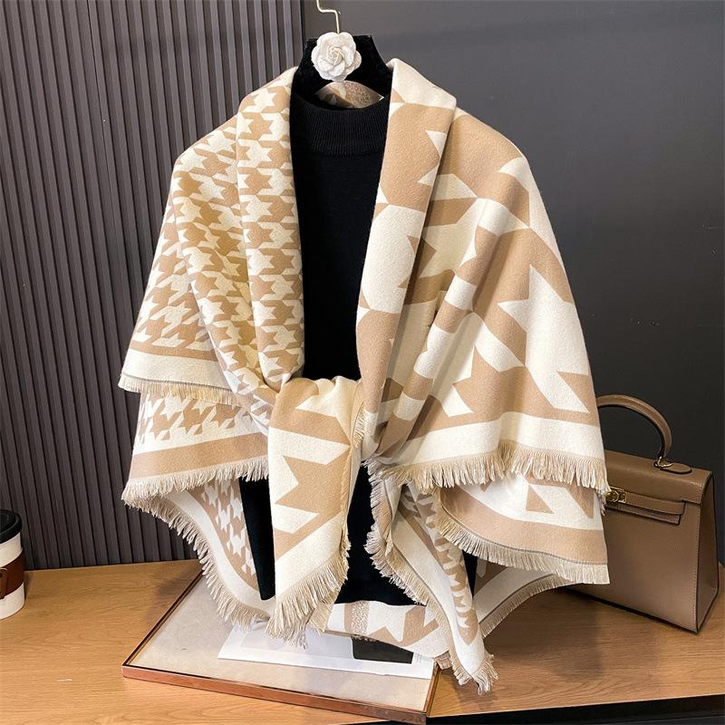 Imitation Cashmere Scarf Female Korean Version Contrasting Colors Autumn and Winter Warm Couple Scarf British Fashion Long Shawl