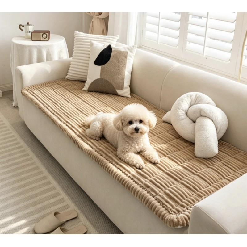 Flannel Sofa Cover Anti-slip Pet Mat Dual-use Simple Solid Color Easy Clean Couch Protector