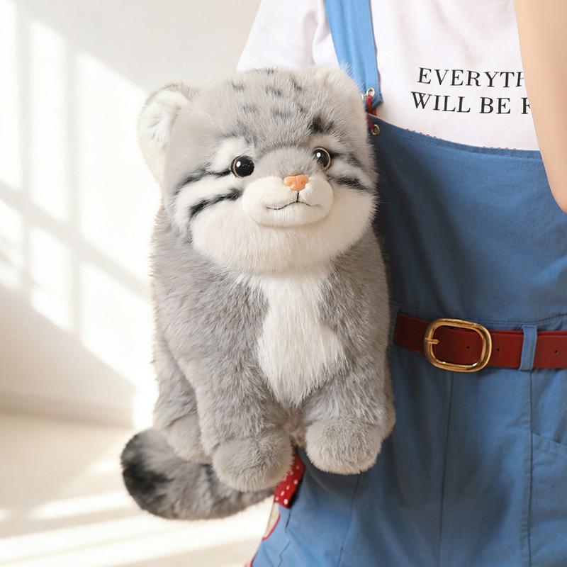 Grey Squatting Manul Doll Plush Toy Stuffed Wild Animal Stripe Spotted Fluffy Plushie Appeasing Companion Gift