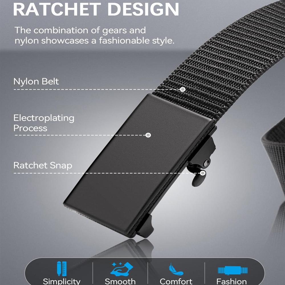 Men's Tactical Belt Automatic Metal Buckle Casual Nylon Belt Black Woven Canvas Breathable Fashion Outdoor Sport Jeans Strap
