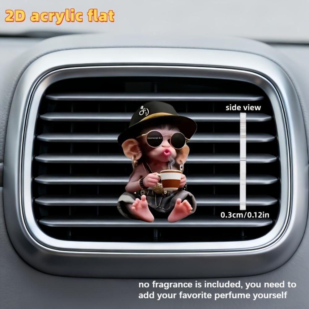 

2D flat cool monkey car vent clip decorative diffuser (fragrance not included), car interior decoration, aromatherapy clip, ideal for holiday gifts 6CM