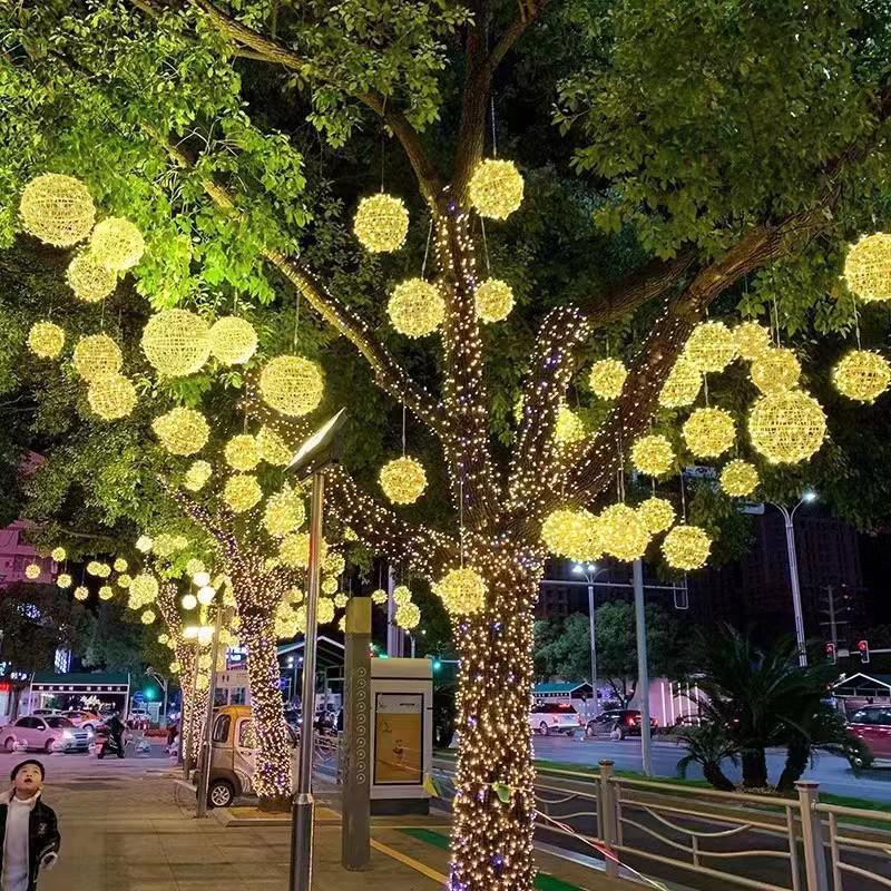 LED Colorful Rattan Ball String Lights - Flashing Starry Sky Decoration for Trees, Streets, Malls, Parks