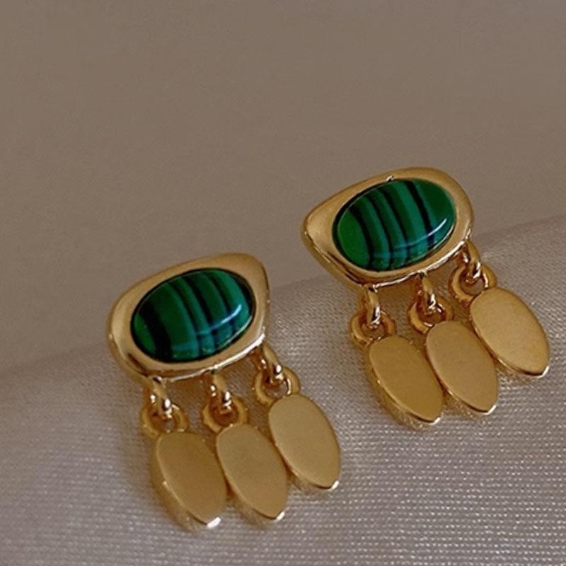 French Court Style Colored Enamel Glaze Double-layer Flower Stud Earrings Retro Pearl Design Earrings Monet Garden Decoration