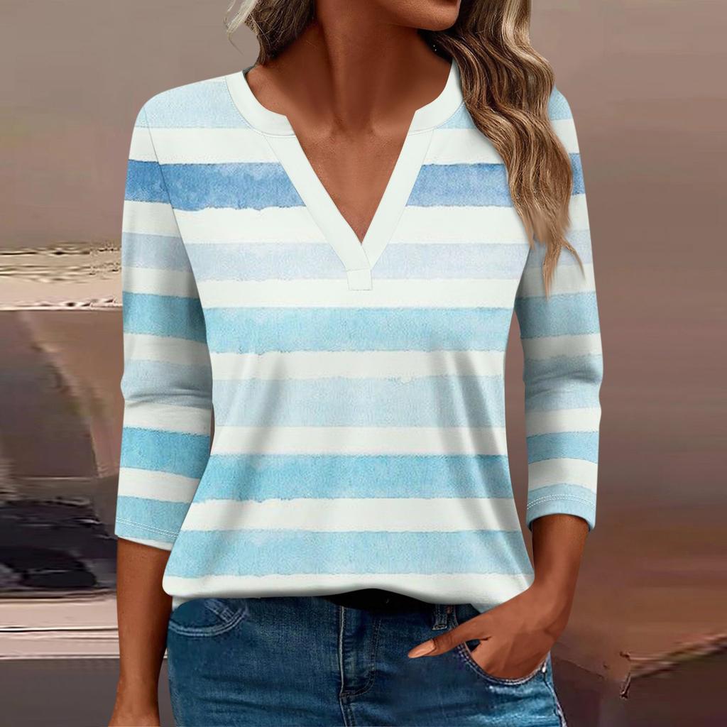 Women's T Shirt Tee Print Button 3/4 Sleeve Daily Weekend Fashion Basic V Neck Regular Top