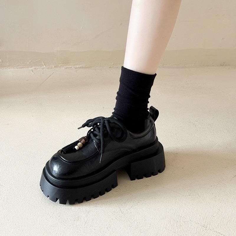 Boty na šněrování s velkou špičkou, dámské podzimní nové platformové univerzální retro mokasíny v britském vysokoškolském stylu