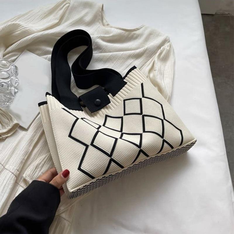 Candy Color Knitted Mobile Phe Tote Bag Rhombic Design Woven Small Shopper Handbag Shoulder Bag For Women
