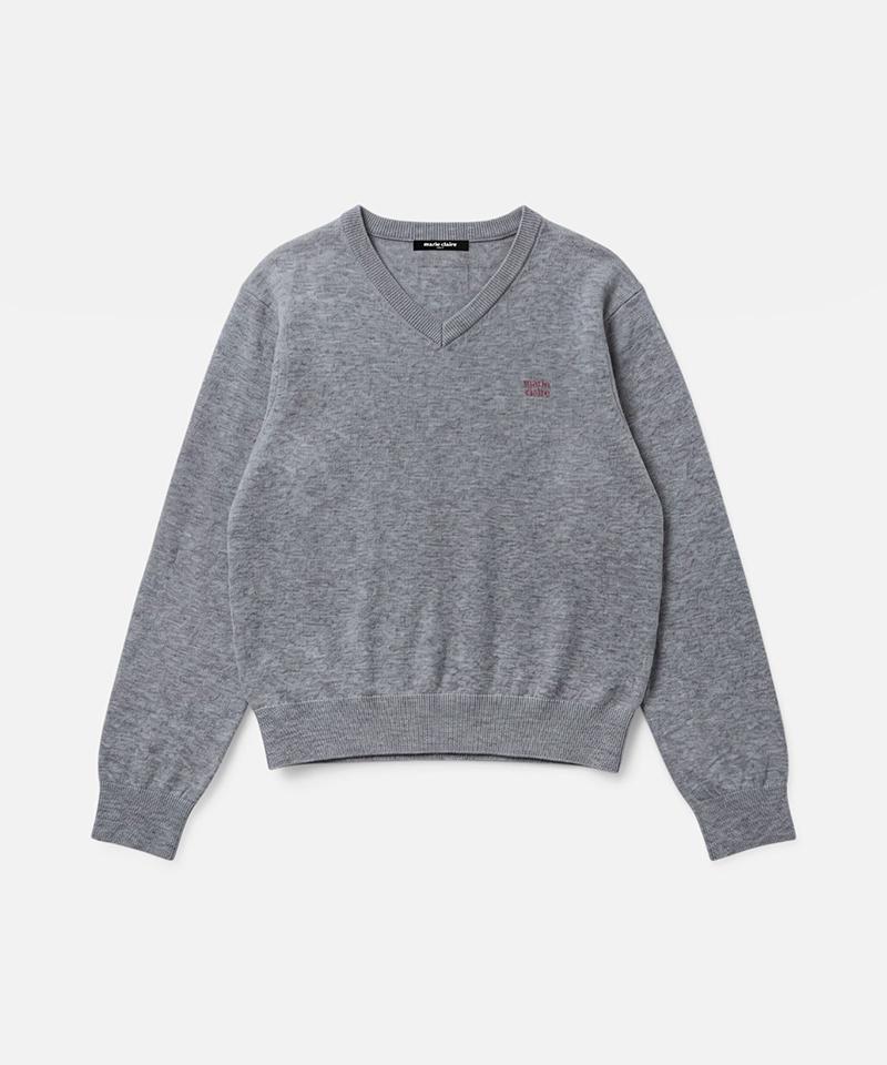 MARIE CLAIRE Basic Logo Wool V-Neck Knit (Magckn03Mmg)