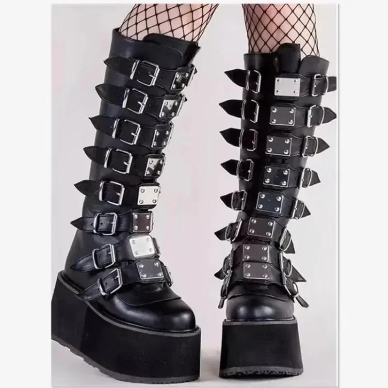 Women's Boots Plus Size Platform Thick Heel Boots Women Punk Gothic Black Buckle Shoes Woman 2025 Fashion Women's Boots Outdoor