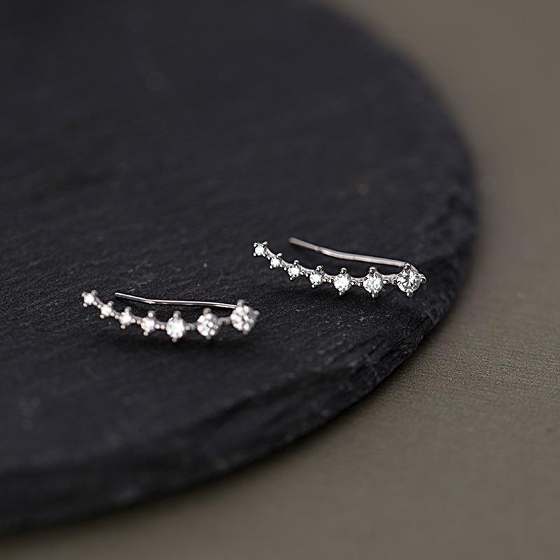 S925 Silver Plated Stud Earrings Super Flash Row Diamond Earrings Advanced Sense Light Luxury Niche Design Square Diamond Row Earrings