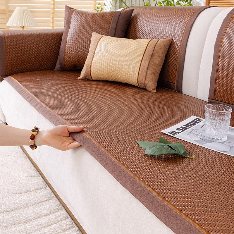 New Rattan Mat Sofa Cushion Summer Summer Mat One Piece Combination Cushion Sofa Cover Cover Cloth