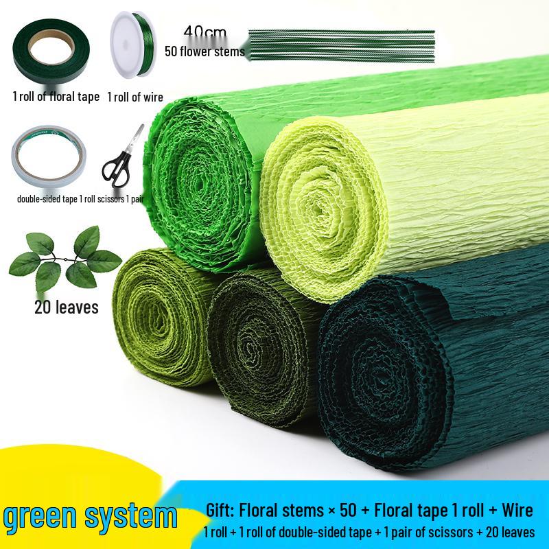 Thick Green Crepe Paper for DIY Handmade Floral Art and Rose Crafting