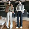 Pantalon droit en molleton à chevrons avec une fourche basse épaisse
