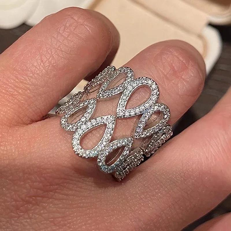 

2026 Hollow Waterdrop Design Women Rings New Luxury Copper Color Wedding Band Accessories Opening Rings CZ Statement Zircon resizable