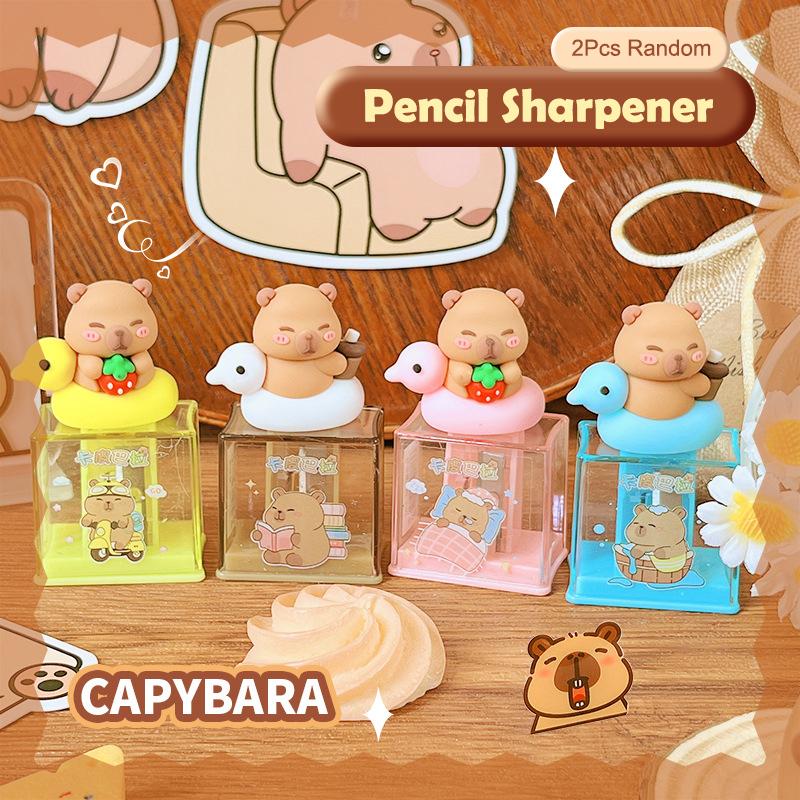 

Случайный набор из 2 шт. точилок для карандашей с капибарой, портативная точилка для карандашей, офисные школьные принадлежности, студенческие канцелярские товары, подарки