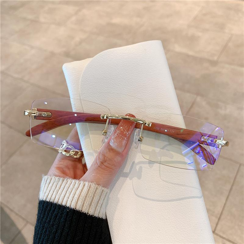Rimless Sunglasses for  Women Wooden Pattern Luxury Brand Retro Sun Glasses Fashion Shades UV4 Travel Outdoor Gafas De Sol