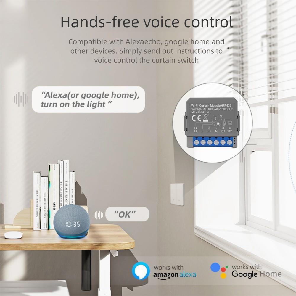 Tuya Smart WiFi Curtain Switch Blinds Switch AC100-240V 10A RF433 Smart Life Remote Control Home Automation Curtain Switch