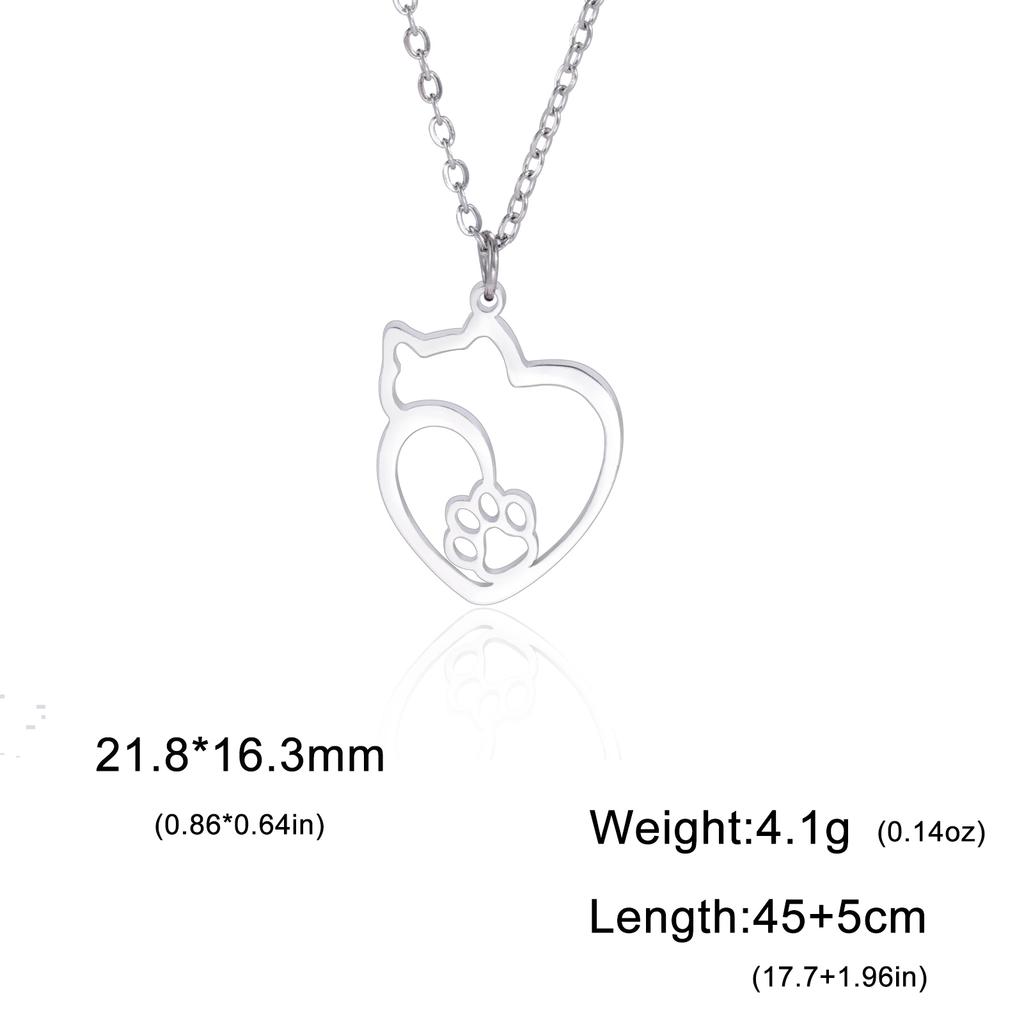 Cazador Cat Kitten Heart Paw Footprint Pendant Necklaces for Women Animal Jewelry Stainless Steel Neck Chain Necklace Gift 2026