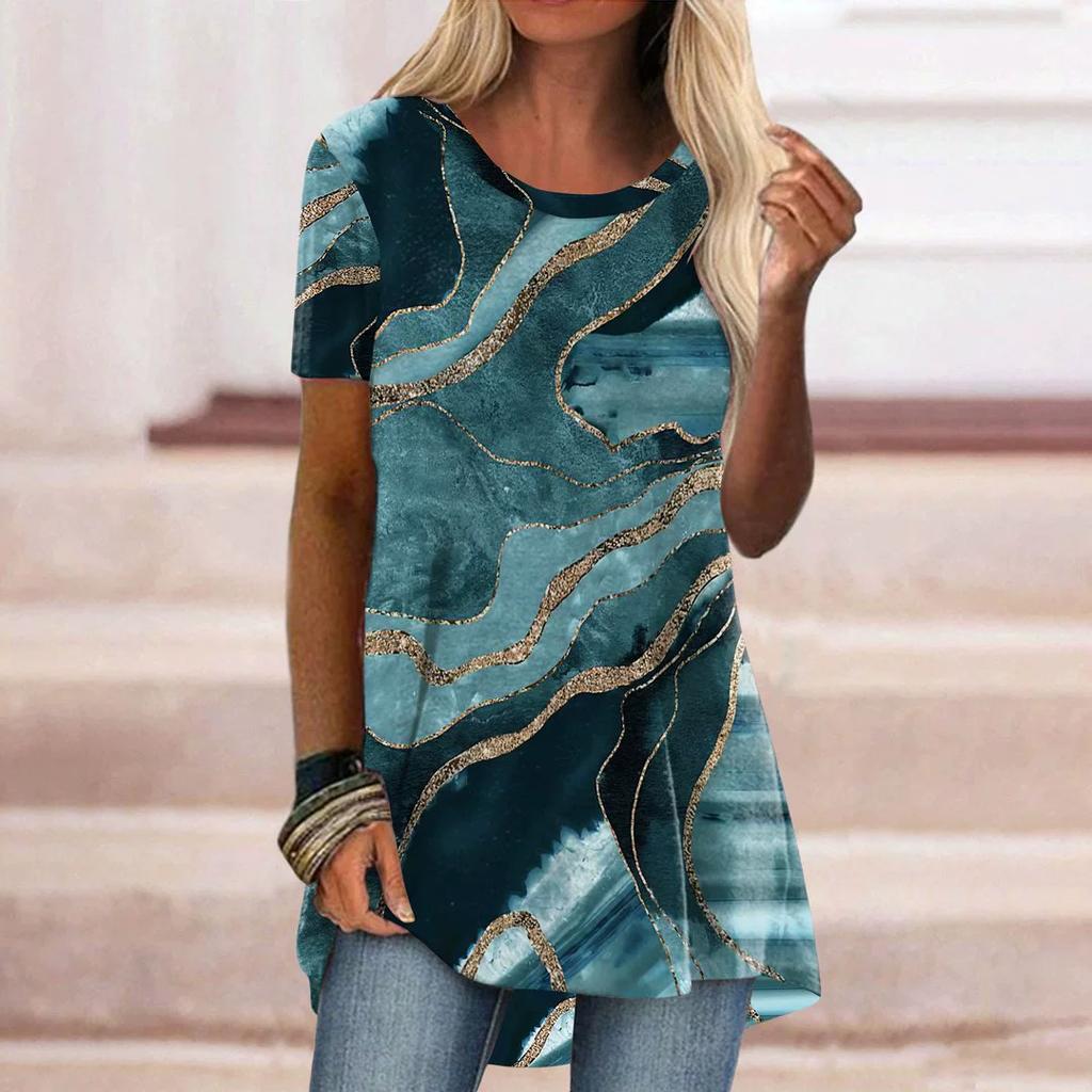 Lässiges Kurzarm-T-Shirt im Retro-Stil mit Rundhalsausschnitt für Damen